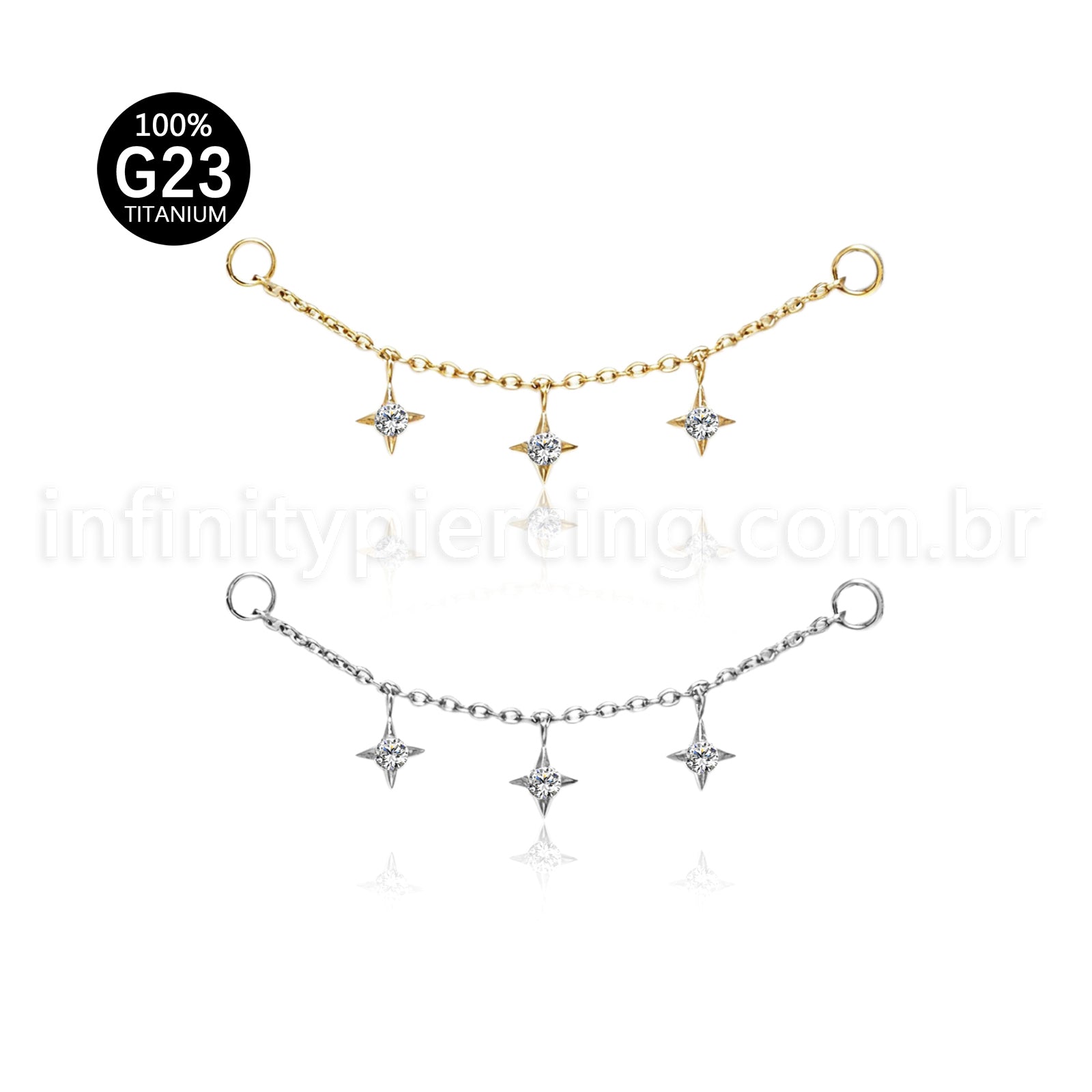 Corrente Titânio Para Piercing Estrela Zircônia Cravejada